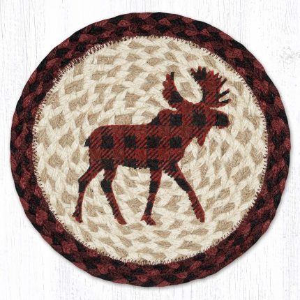 MSPR-864 Red Plaid Moose Printed Round Trivet 10"x10"